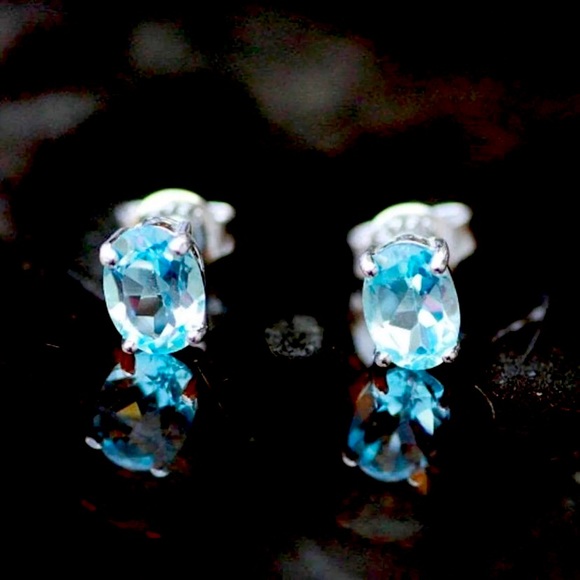Jewelry - 14K White Gold Aquamarine Oval Stud Earrings